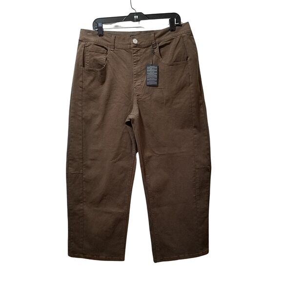 FOREVER 21 Denim - Forever 21 Baggy Twill High-Rise Ankle Jeans Women’s XL Olive Green Pants 35x26